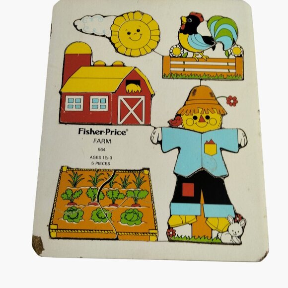 Fisher Price Farm Puzzle  Wooden Scarecrow Barnyard Theme Vintage - Picture 1 of 9
